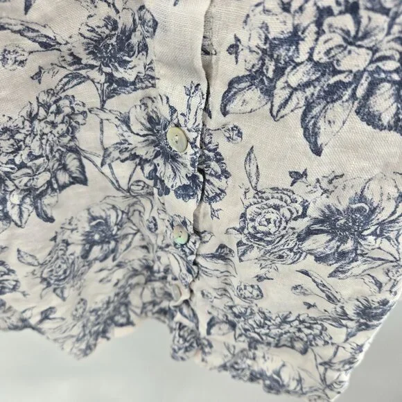 Terzo Millennio Cream Blue Made in Italy 100% Linen  Short Sleeved Top Large - Picture 11 of 14